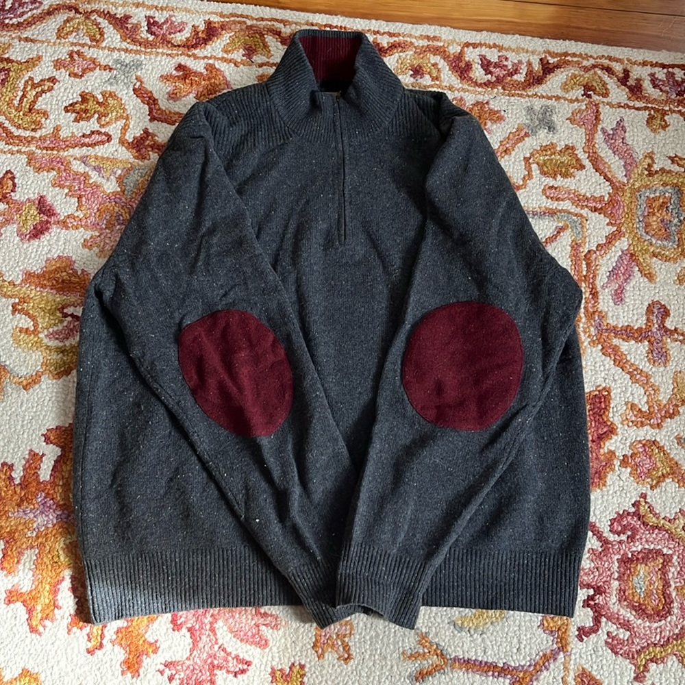 2/$50 SALE True Measure JL Powell Wool Blend Grey 1/4 Zip with Elbow Patches